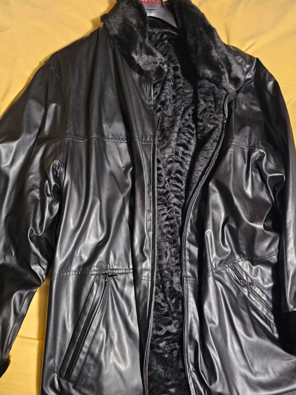 Black Faux Leather Women's Jacket with Plush Fur Lining